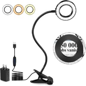LED Magnifying Light Desk lamp, Ruboss 3X Magnifier Desk Light with clamp lamp, 3 Color Modes, Infinite Brightness Adjustable Desk Light, Adjustable Arm Desk Lamp for Reading Rework Craft