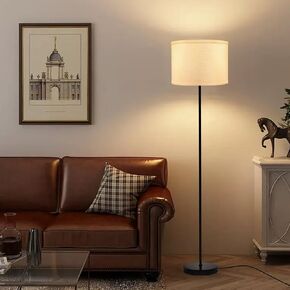 Plug-in Floor Lamp with Simple Switch Control, White Fabric Lampshade, and Black Iron Body, Suitable for Minimalist-style Living Rooms, Bedrooms, or Bedside Areas (Bulb Not Included)