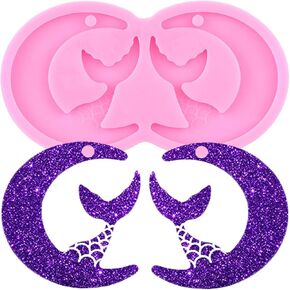 Moon Mermaid Earring Resin Molds Mermaid Silicone Molds Jewelry Epoxy Casting Molds for DIY Keychain Backpack Pendant Making Necklace Decoration Craft