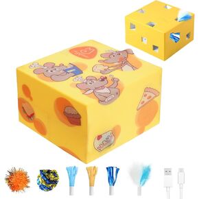 Migipaws الأوتوماتيكي الضرب الخلد بالإضافة إلى ألعاب Cat 3 N1 Pounce Mystery تحت ألعاب Popskin 12 Holes Cardboard Hitys for Indoor Recargable 8 Accessories (أصفر)