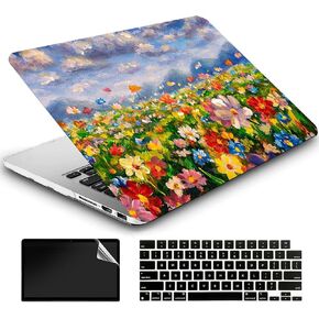 متوافق مع MacBook Pro 13 Inch Case 2015 2014 2013 End 2012 الإصدار A1502/A1425 مع شبكية العين ، حالة قشرة صلبة بلاستيكية + غطاء لوحة المفاتيح + واقي الشاشة - الزهور