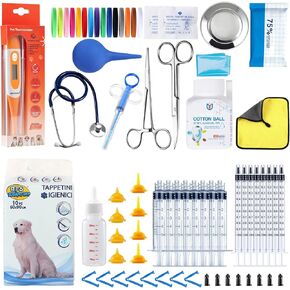 Deluxe Whelping Kit, Delivery of Kitten and Puppy Whelping Kit with Feeding Nipple Stethoscope Aspirator Puppy ID Bands etc Complete Full Kit
