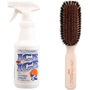 Chris Christensen Ice on Ice Detangler & Ionic Boar Brush Bundle: Detangling & Finishing Spray for Elasticity & Strength + Bristle Brush for Removing Debris and Dander