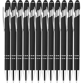 12 PCS Pink Point Pens ، Proint Stylus Ball Point Black Ink Abels القابلة للسحب مع نصائح القلم لشاشات اللمس والكتابة ، مجموعات القلم المعدنية للمرأة هدية - 1.0 ملم كتابة سلسة
