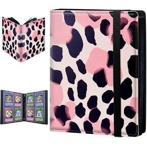 Trading Card Binder, 4 Pocket Trading Cards Album Display Holder, 160 Cards Double Sided Pockets Card Holder Binder Sleeves Card Case for Standard Size Cards Sports Cards,Pink Leopard