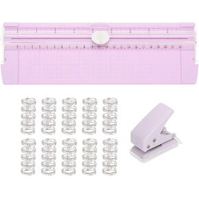 PATIKIL Paper Cutter Trimmer, A4 Straight Small Portable Paper Slide Paper Slicer with Hole Punch and Binder for Craft Cardstock, Label Card, Scrapbook, Pink