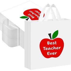48 Pcs Large Teacher Appreciation Plastic Gift Bags Bulk 10 x 13'' Thank You Best Teacher Ever Apple Goodies Shopping Bags with Handle for Back to School Class Graduation Party Favors