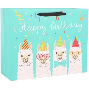 13" Cute Llama Birthday Gift Bag for Kids or Adults, Medium Large