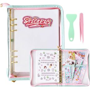 Manwu Resulable Stuse Book Binder Binder مع إغلاق السوستة ، PU Leather Leather Paper Sticker Collection Bookalbum Storage Collem