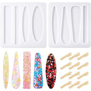 Magibeads 2pcs مستطيل بيضاوي هندسة الشعر مقطع الراتنج راتنج 20pcs فاتحة الذهب الحديد التمساح مشابك الشعر الباريتات مصنوعة مصنوعة مع مجموعة من الراتنج الايبوكسي للأشعة فوق البنفسجية.