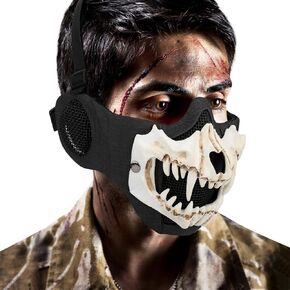 Airsoft Half Face Skull Masks Tactical Face with Ear Face Protection Mesh Mask for Halloween Paintball CS Hunting