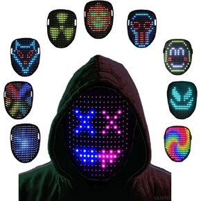قناع LED LED UP مع الإيماءات استشعار للجنسين إضاءة على الوجه تحول الرقمية متوهجة هدايا قناع الهالوين لمهرجان أزياء عيد الميلاد عيد ميلاد حفلة تأثيري الهذيان دي جي