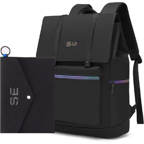Sun Eight Backpack Backpack for Men Women ، حقيبة سفر مقاومة للماء مع كمبيوتر مثبت ، حقيبة عمل أنيقة 17.3 بوصة (أسود)