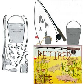 Fishing Tools Metal Cutting Die Cuts, DIY Crafts Fishing Tools Frame Scrapbook Paper Cards Cutting Dies Cut Stencils for DIY Embossing Card Making Book Tags Decorative Paper Dies Scrapbooking