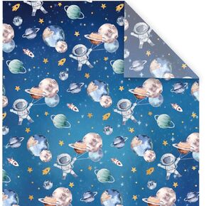 Whaline 6 Sheets Outer Space Wrapping Paper - Not Roll - Blue Astronaut Planet Gift Wrap Paper Folded Flat for Birthday Baby Shower DIY Crafts, 19.7 x 27.6 In