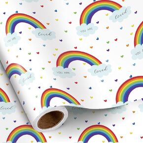 RUSPEPA Rainbow Heart Wrapping Paper Roll, Mini Roll, Colorful Multicolored Heart Pattern, Vibrant Gift Wrap Paper for Birthday, Colorful Party, 17 Inches x 16.4 Feet
