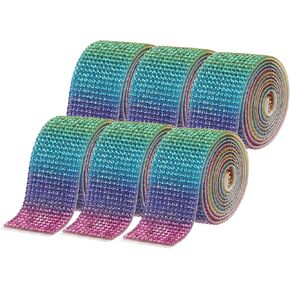 uxcell 6 Rolls Self-Adhesive Rhinestone Ribbon Crystal Diamond Bling Strips with 2 mm Rhinestone for DIY Arts Crafting Wedding Party Car Phone Decoration, Rainbow