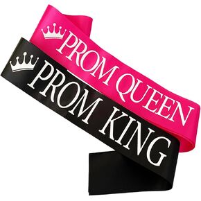 حفلة موسيقية King و Prom Queen Sash ، وشاحن وردي وسوداء الساخنة مع إكسسوارات مدرسة التخرج من Silver Foil Travel