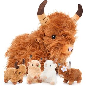 5 Pcs Cow Stuffed Animal - 14" Cows Stuffed Animal Realistic Cow Plush Toy Soft Farm Animal Cattle Plushie Doll Present for Adults Kids Boys Girls Birthday Valentine Party Favors(Brown Cow)