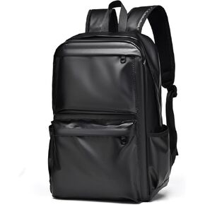 Mens Leather Laptop Backpack,16.1 inch Laptop Bag, Waterproof Business Travel Hiking Daypack Backpack (Black)