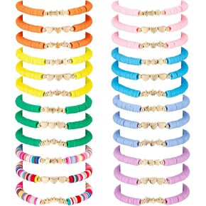 Sureio 24 PCS أساور الصداقة preppy لفتيات في سن المراهقة نجم القلب ملون نجم الصداقة أصحاب الصداقة أساور كتل الطين أساور أساور سيرفر العزف على عودة إلى الحفلات المدرسية هدايا