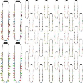 36pcs Christmas Light up Necklaces, Flashing Xmas Tree Santa Candy Cane Pendent Accessories, 3 Modes Ugly Xmas New Year Necklace Party Favors