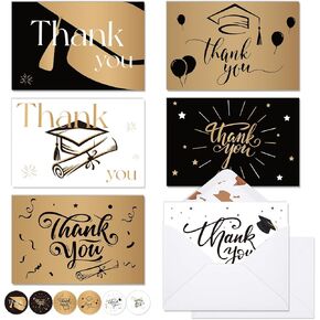 24 Pack Graduation Thank You Cards 2025 with Envelopes and Stickers, 4" x 6" Thick and Blank Grad Thank You Cards Notes for High School College, 6 Elegant Designs