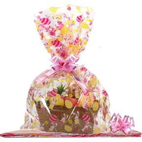 أكياس Surehome Cellophane لسلال الهدايا 24 × 30 بوصة أكياس هدايا واضحة لسلال عيد الفصح ، مجموعة من 10 كيس علاج أرنب من البلاستيك مع شريط القوس السحب لسلة عيد الفصح الكبيرة