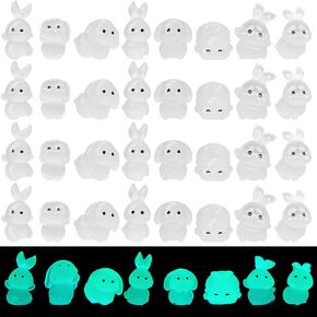120 PCS راتنجات صغيرة راتنج عيد الفصح أرنب توهج صغير في الأرانب المظلمة مضيئة شخصيات أرنب مصغرة دمية زخرفة محفوظة بوعاء الكعكة تزيين ديي سحر الحرف لألعاب الحفلات
