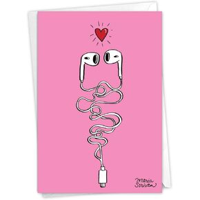 NobleWorks - Funny Anniversary Card with Envelope - Cartoon Marriage Humor, Spouse Notecard for Anniversary - Half Hear C7250ANG