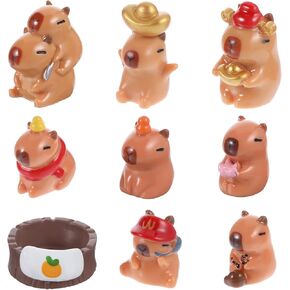 Capybara Cake Topper 9 PCS Capybaras Birthday Decorations Mini Capybara Figures for Dollhouse Home Desktop Decor Miniature Fairy Garden Accessories