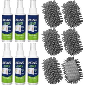6 Pack Whiteboard Cleaner 3.4 Fl oz White Board Cleaning Spray Dry Erase Board Cleaner with Microfiber Shag Whiteboard Eraser Removes Stubborn Marks from Whiteboard Chalkboard (Grey)