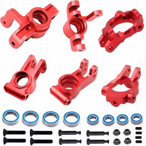 Alloy Front Steering Knuckles & Rear Stub Axle Carriers & Base C-Hubs Caster Blocks Upgrade Parts for 1/10 Losi Tenacity TT Pro 4WD SCT DB Pro Lasernut U4 (Red)