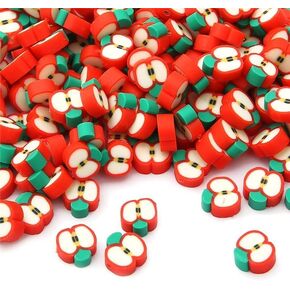 50 Pcs 1.6mm Red Apple Handmade Polymer Clay Beads Apple Slice Shape Loose Beads Fruit Theme Spacer Beads for DIY Bracelet Necklace Earring Charm Making Hole.Beading and Making