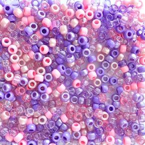 Pink & Purple Pastel Multi Mix Pony Beads, Made in USA, 6 x 9mm, Plastic Craft Beads for Banners, Concert Festival Bracelets, Necklaces, Key Chains & Jewelry, Arts & Crafts, Bulk 700 Beads