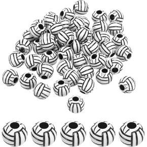 PATIKIL 12mm Sports Ball Beads, 100 Pcs Acrylic Volleyball Beads Bulk Round Sports Spacer Bead for DIY Crafts Bracelet Necklace Making, Black White