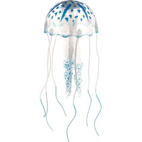 Silicone Fluorescent Jellyfish Glow Ornaments, Fish Tank Jellyfish Decoration with Suction Cup (Blue)
