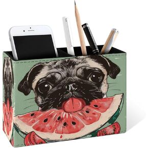 Famame Rock Roll Skull Skeleton Bone Love Music Pencil Holder for Desk, Leather Desktop Container Pen Cup Storage Study Table Pen Organizer Makeup Brush Holder for Classroom Office Home