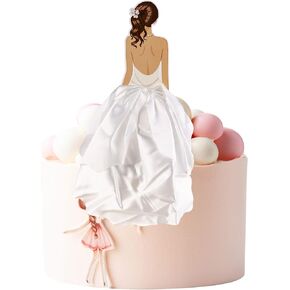 1Pc Woman Back Silk Gauze Skirt Wedding Cake Toppers Girl Happy Birthday Cake Toppers Bride to Be Cake Decorating Supplies Cupcake Topper Bachelorette Party Decorations White