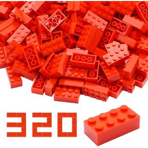 2x4 Building Bricks 320 Pieces, 8 Mixed Colors Bricks Bulk Kit, Basic Parts Accessories, Classic Creative Building Blocks Set, Compatible