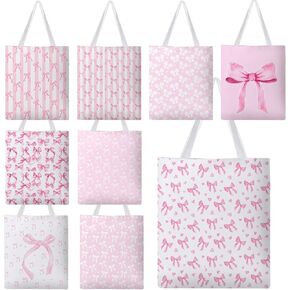 9 أجهزة كمبيوتر Coquette Party Pink Bow Tote Canvas Bags Convaving Gift Gorcery Ropting Bag for Travel Higds