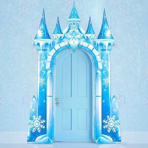 Snow Castle Party Door Banner Ice Snowflake Door Backdrop Winter Wonderland Door Decorations Porch Sign Photo Photo Prots Props Ice Snowy Thief First Birthday Form