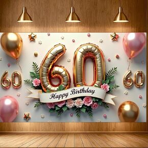 60 عيد ميلاد لافتة الديكور الوردي 60 عيد ميلاد سعيد لافتة 60 سنة BDAY BADDER BADEROPS للنساء الفراشة