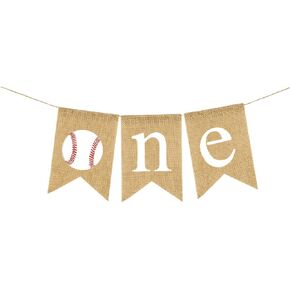 Jute Burlap Baseball One Banner Rustic Boy Girl 1st Birthday Party Decoraiton