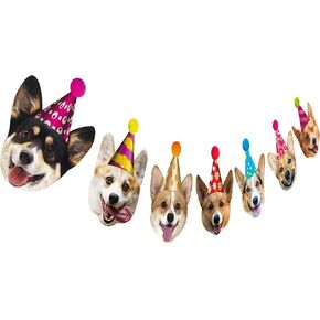 الكلاب عيد ميلاد إكليل ، مضحك Corgi الوجه صورة عيد ميلاد لافتة ، الكلب Bday دخن