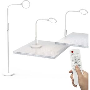 Syrinx 3 في 1 مصباح أرضي LED ، مصباح مكتبي ، مصباح المشبك مع التحكم عن بعد ، 5 مستويات السطوع و 5 ألوان درجات حرارة ، قابلة للضايق ، مصباح القطب القابل للتعديل لغرفة المعيشة غرفة نوم - أبيض