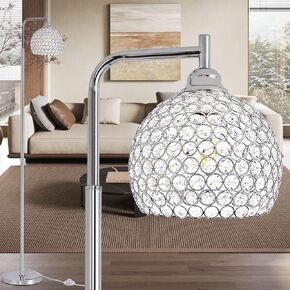 Spherical Crystal Floor Lamp, Modern Chrome Finish Floor Lamp, Standing Light with Crystal Lamp Shade for Living Room, Bedroom, Dining Room, Office, E26 Base, LED Bulb Included