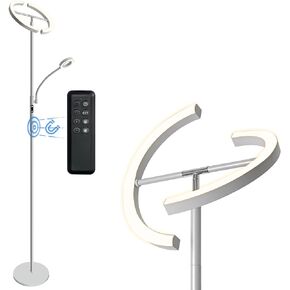 Modern LED Rotatable Floor Lamp with Reading Light,Eye-Protection Standing Lamp with Touch & Remote Control,Stepless Dimming and 3000K-6000K Color,Floor Lamps for Living Room Bedroom Office
