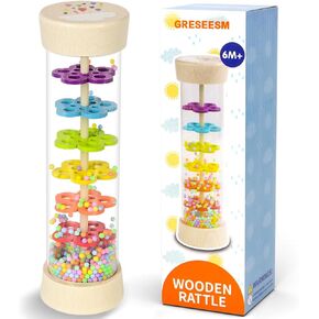 Rain Stick, 7.7" Wooden Rainmaker Montessori Toys for Baby 6-12 Months, Baby Rattle Sensory Development Toys, Baby Musical Toys Christmas Birthday Gifts for 6 to 12 Months and 1+ Year Old Toddlers