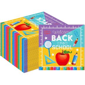 40pcs العودة إلى مناديل الورق المدرسي المناديل القابلة للتصرف في المقاييس المقاييس كتاب Apple طباعة منديل العودة إلى منديل الغداء المدرسي لليوم الأول من مستلزمات الحفلات المدرسية